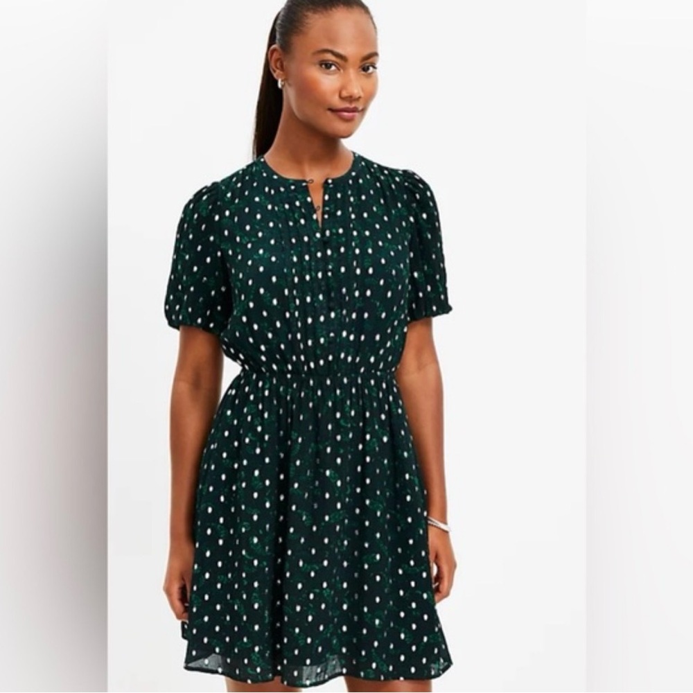 LOFT Metallic Clip Pintucked Flare Dress